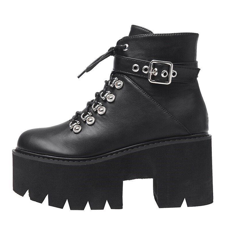 Goin' Rough Platform Boots - ALTERBABE Shop Grunge, E-girl, Gothic, Goth, Dark Academia, Soft Girl, Nu-Goth, Aesthetic, Alternative Fashion, Clothing, Accessories, Footwear