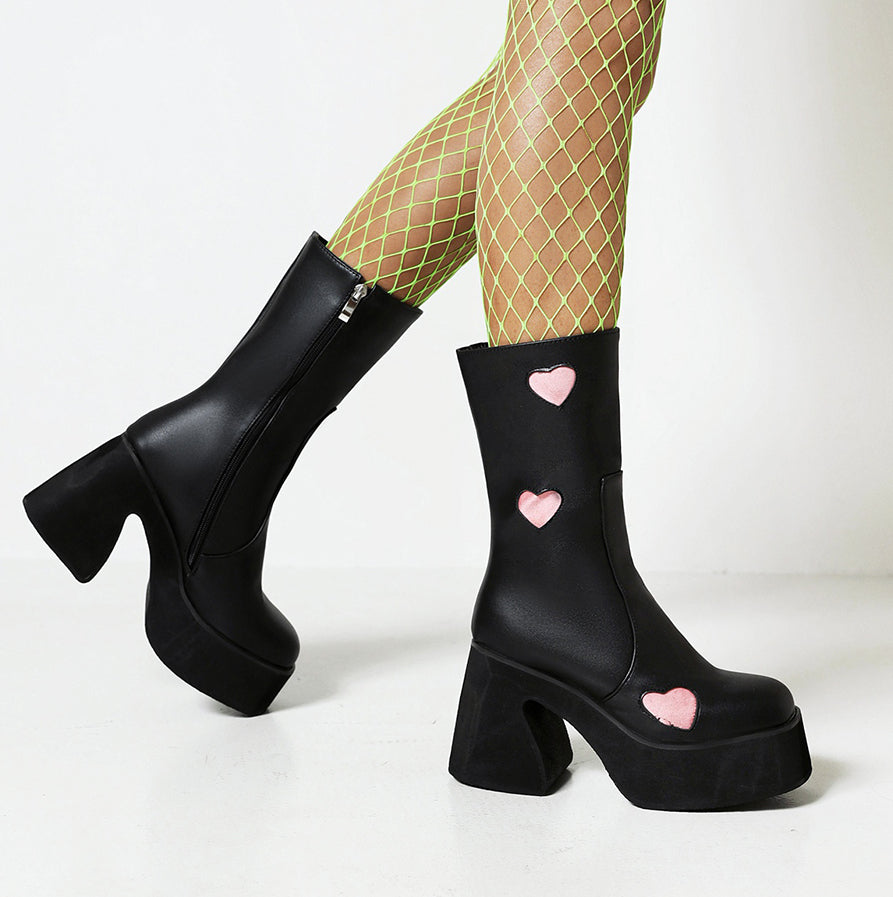 Play With Your Heart Boots - ALTERBABE Shop Grunge, E-girl, Gothic, Goth, Dark Academia, Soft Girl, Nu-Goth, Aesthetic, Alternative Fashion, Clothing, Accessories, Footwear