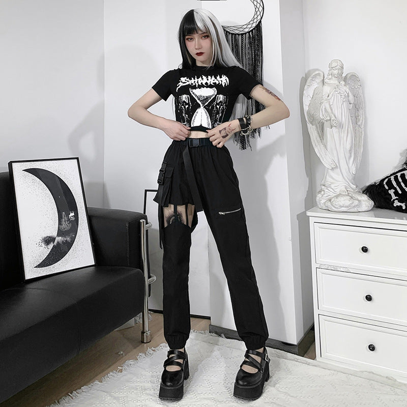 Chaos Cut-Out Cargo Pants - ALTERBABE Shop Grunge, E-girl, Gothic, Goth, Dark Academia, Soft Girl, Nu-Goth, Aesthetic, Alternative Fashion, Clothing, Accessories, Footwear