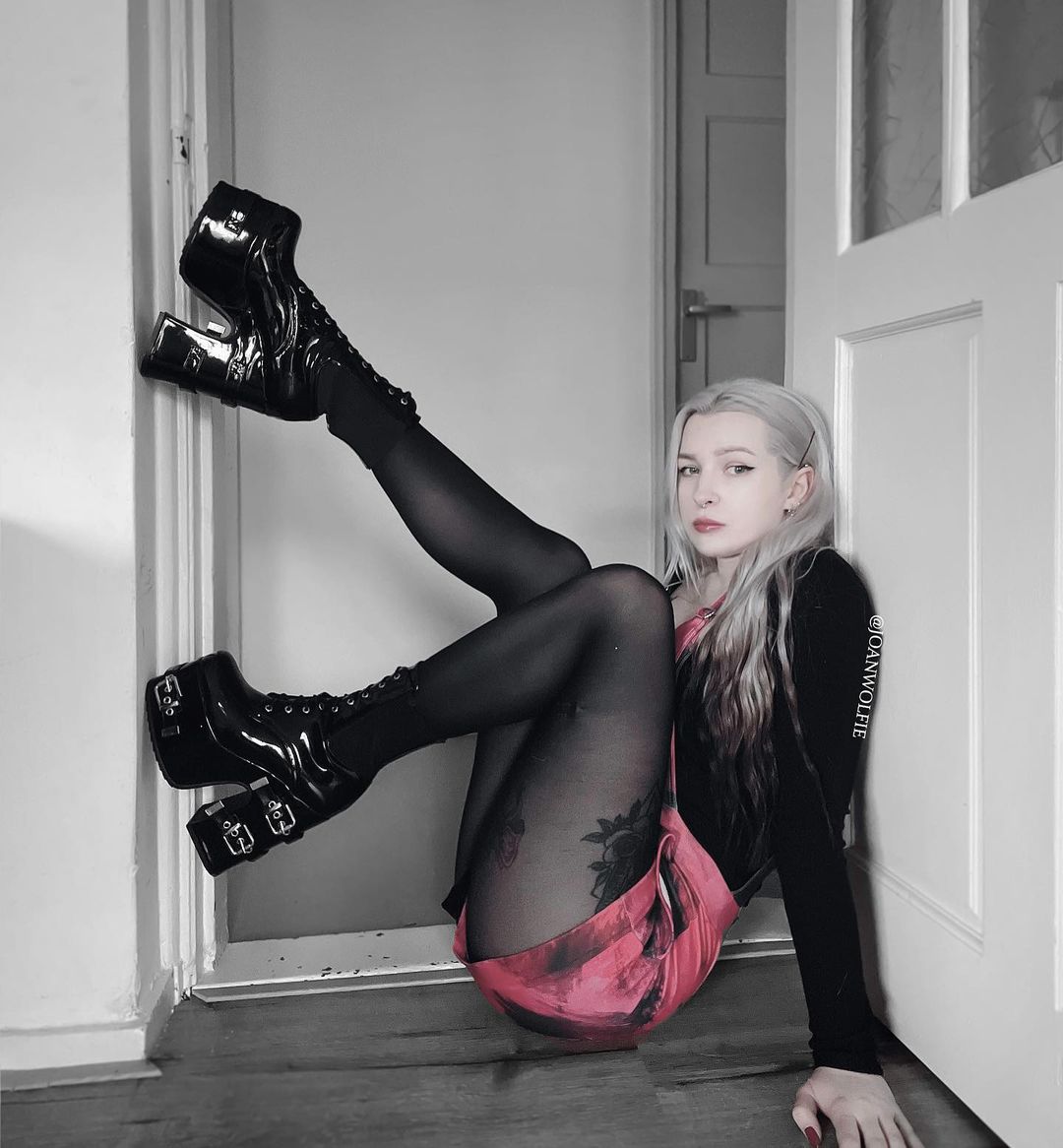 @joanwolfie in our Bad Influence Platform Boots