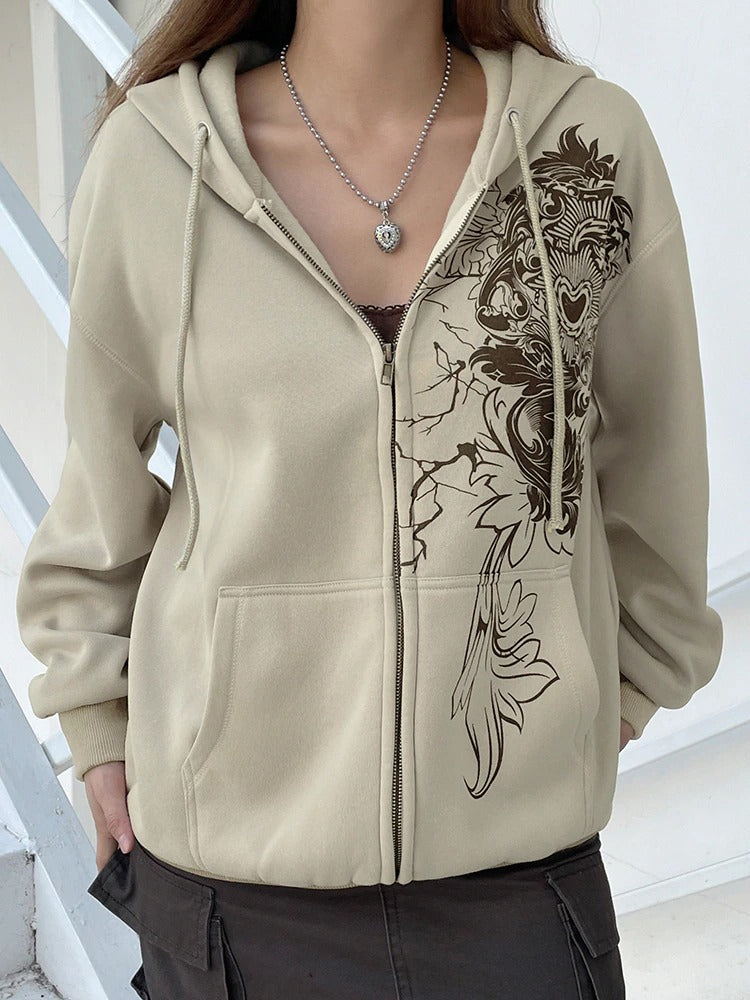 Time To Bloom Hoodie Jacket features a soft construction, floral graphics print on the front and back and a zip up front.