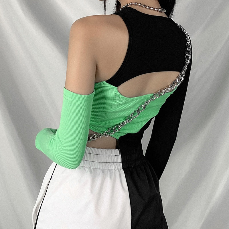 Abstract Two-Tone Top - ALTERBABE Shop Grunge, E-girl, Gothic, Goth, Dark Academia, Soft Girl, Nu-Goth, Aesthetic, Alternative Fashion, Clothing, Accessories, Footwear