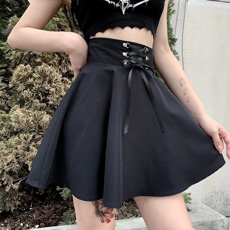 Obsessed Lace Up Skirt - ALTERBABE Shop Grunge, E-girl, Gothic, Goth, Dark Academia, Soft Girl, Nu-Goth, Aesthetic, Alternative Fashion, Clothing, Accessories, Footwear