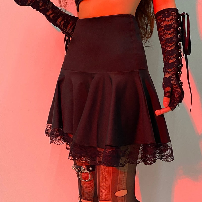 Dark Couture Mini Skirt - ALTERBABE Shop Grunge, E-girl, Gothic, Goth, Dark Academia, Soft Girl, Nu-Goth, Aesthetic, Alternative Fashion, Clothing, Accessories, Footwear