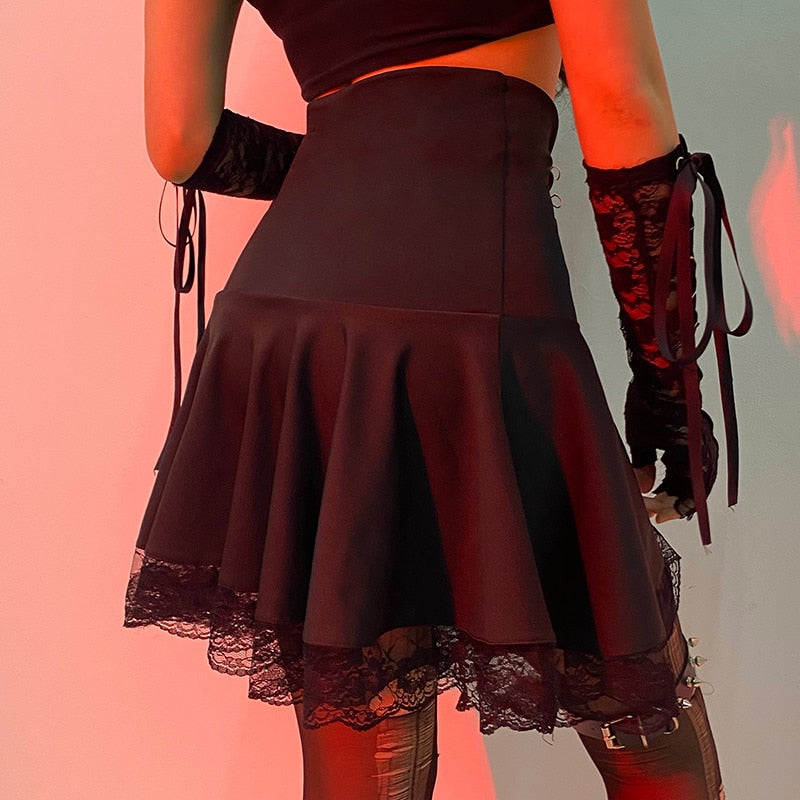 Dark Couture Mini Skirt - ALTERBABE Shop Grunge, E-girl, Gothic, Goth, Dark Academia, Soft Girl, Nu-Goth, Aesthetic, Alternative Fashion, Clothing, Accessories, Footwear