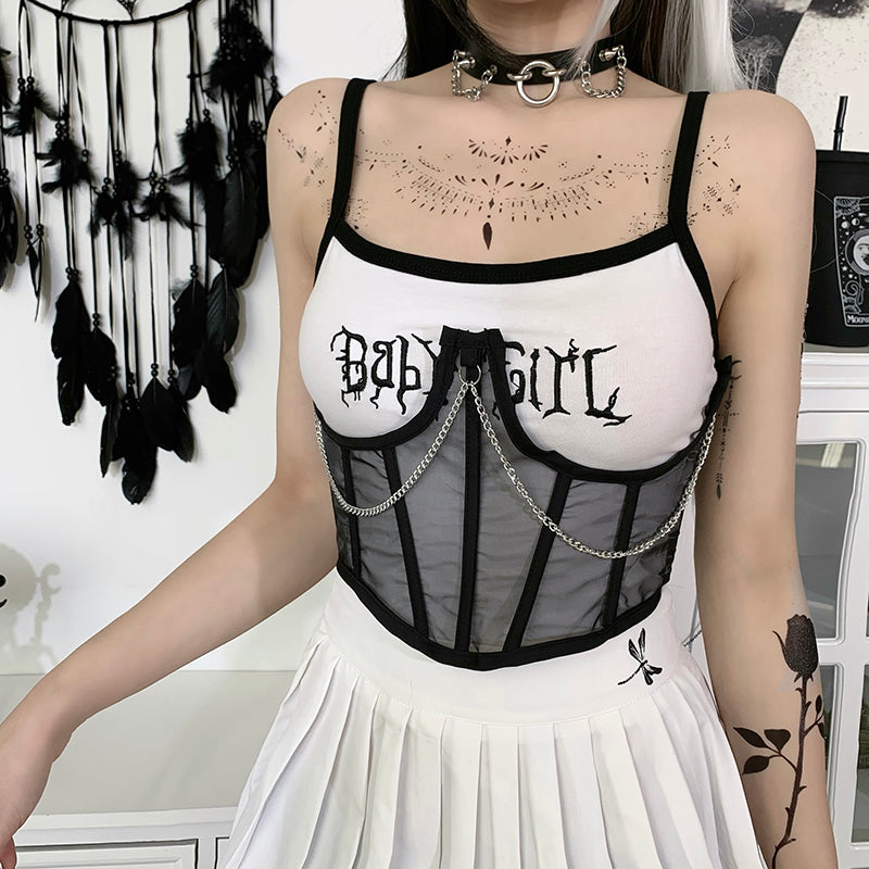 Sinful Chained Underboob Corset - ALTERBABE Shop Grunge, E-girl, Gothic, Goth, Dark Academia, Soft Girl, Nu-Goth, Aesthetic, Alternative Fashion, Clothing, Accessories, Footwear