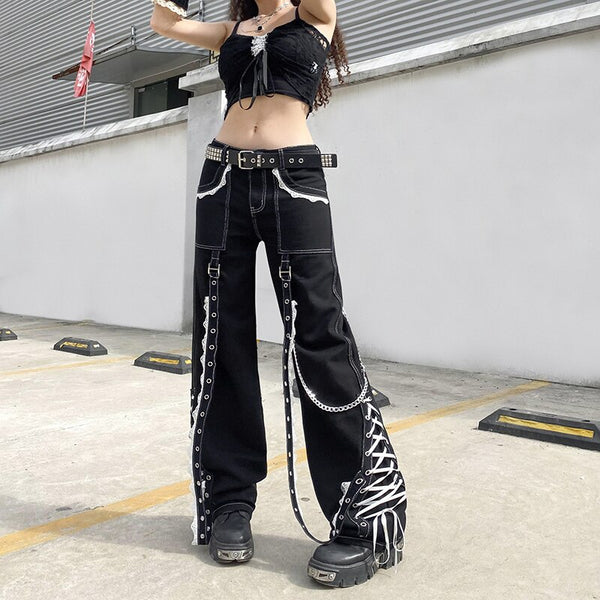 Lace Me Up Pants - ALTERBABE Shop Grunge, E-girl, Gothic, Goth, Dark Academia, Soft Girl, Nu-Goth, Aesthetic, Alternative Fashion, Clothing, Accessories, Footwear