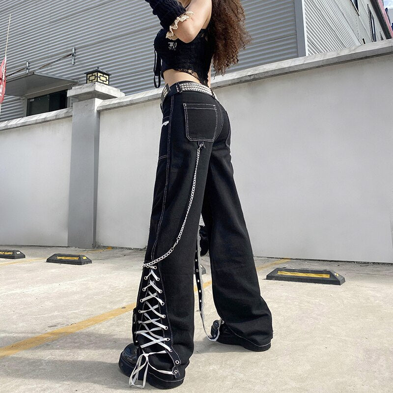 Lace Me Up Pants - ALTERBABE Shop Grunge, E-girl, Gothic, Goth, Dark Academia, Soft Girl, Nu-Goth, Aesthetic, Alternative Fashion, Clothing, Accessories, Footwear